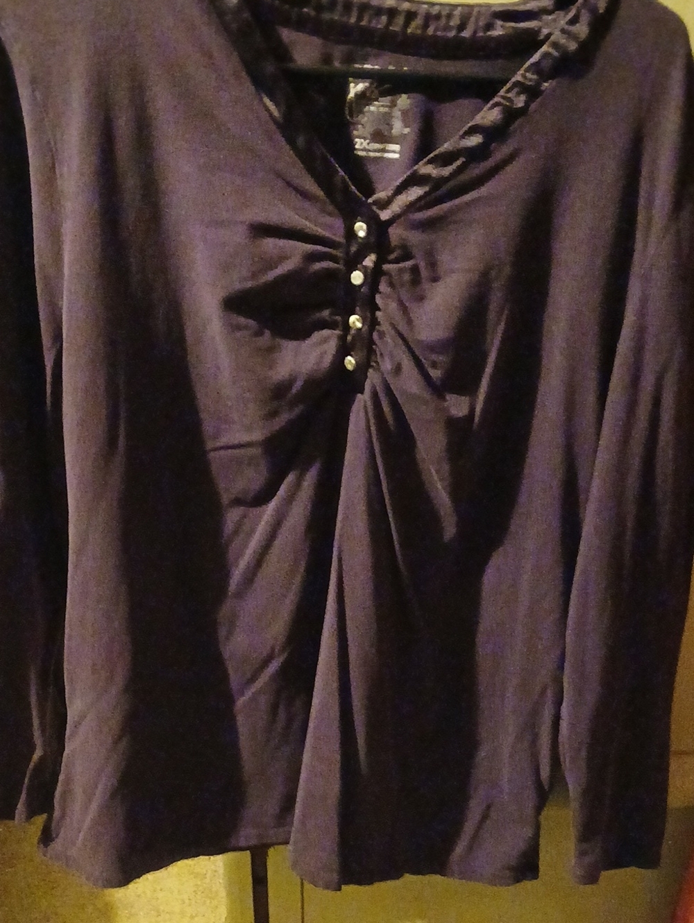 Just My Size Purple V-Neck Top with Diamond Button Detail